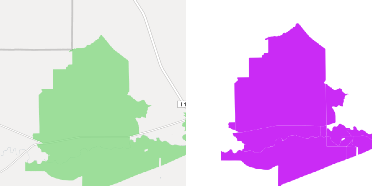 Comparison of FCC map of Connect America Funds areas in Great Falls, Montana and resulting features extracted from census block shapefiles